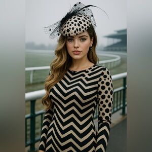 Leopard Spotted Fascinator w Veil Kentucky Derby Oaks Headpiece Headwear Hat